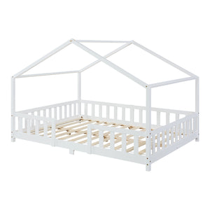 Lit d'Enfant Forme Maison avec Grille de Protection Treviolo [en.casa]