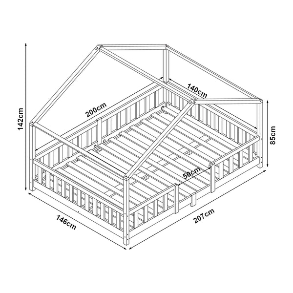 Lit d'Enfant Forme Maison avec Grille de Protection Treviolo [en.casa]