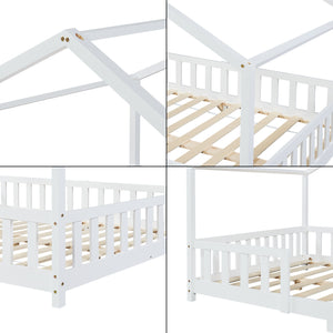 Lit d'Enfant Forme Maison avec Grille de Protection Treviolo [en.casa]