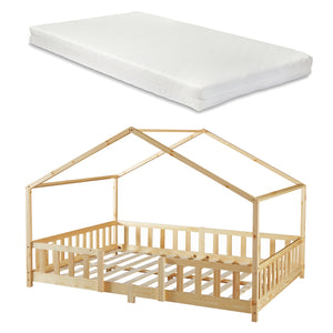 Lit d'enfant en forme de maison Treviolo avec matelas bois de pin [en.casa]
