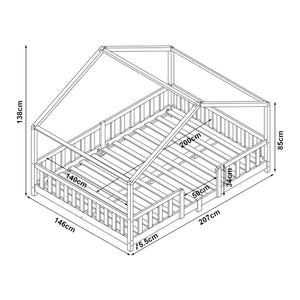 Lit d'enfant en forme de maison Treviolo avec matelas bois de pin [en.casa]
