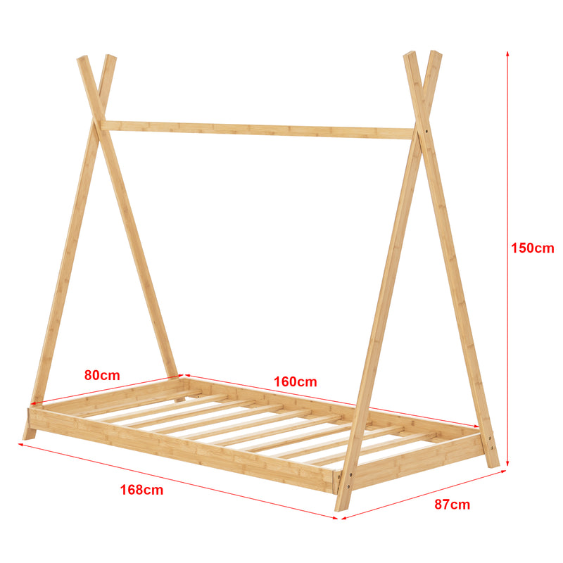 Croquis coté Lit tipi Vimpeli pour enfant avec matelas bambou naturel [en.casa]