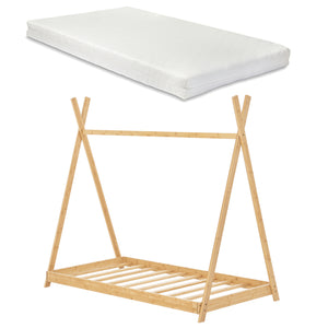Lit tipi Vimpeli pour enfant avec matelas bambou naturel [en.casa]