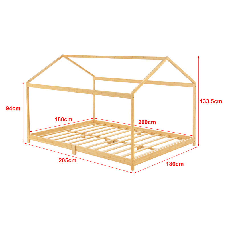 Croquis coté Lit cabane Vindafjord pour enfant bambou naturel [en.casa]