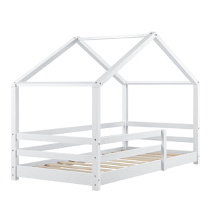 Lit Cabane Knätten avec Grille de Protection et Matelas Mousse à Froid [en.casa]