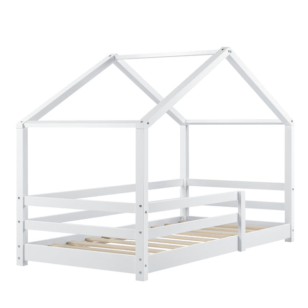 Lit Cabane Knätten avec Grille de Protection et Matelas Mousse à Froid [en.casa]