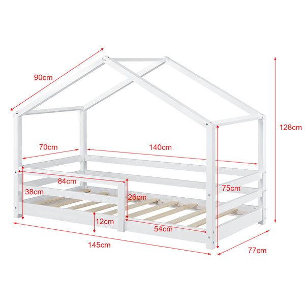 Lit Cabane Knätten avec Grille de Protection et Matelas Mousse à Froid [en.casa]