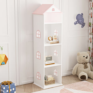 Kinderregal Vipsali 140x40x35 cm Weiß/Rosa [en.casa] - premiumXL