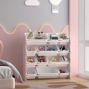 Kinderregal Vestnes mit 12 Aufbewahrungsboxen 78x86x27 cm Cotton Candy/Weiß [en.casa] - premiumXL