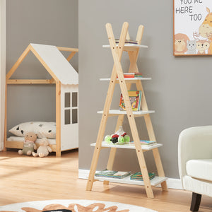 Étagère à livres Vanlilu bois de pin 145x65x32 cm naturel/blanc [en.casa] - premiumXL