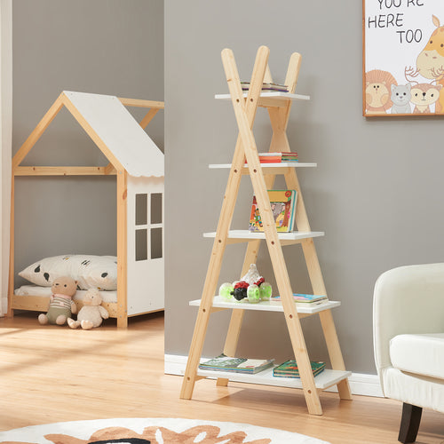 Étagère à livres Vanlilu bois de pin 145x65x32 cm naturel/blanc [en.casa] - premiumXL