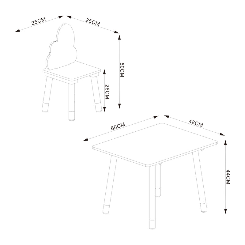 Croquis coté Ensemble de table et 2 chaises pour enfants Hovle [en.casa]