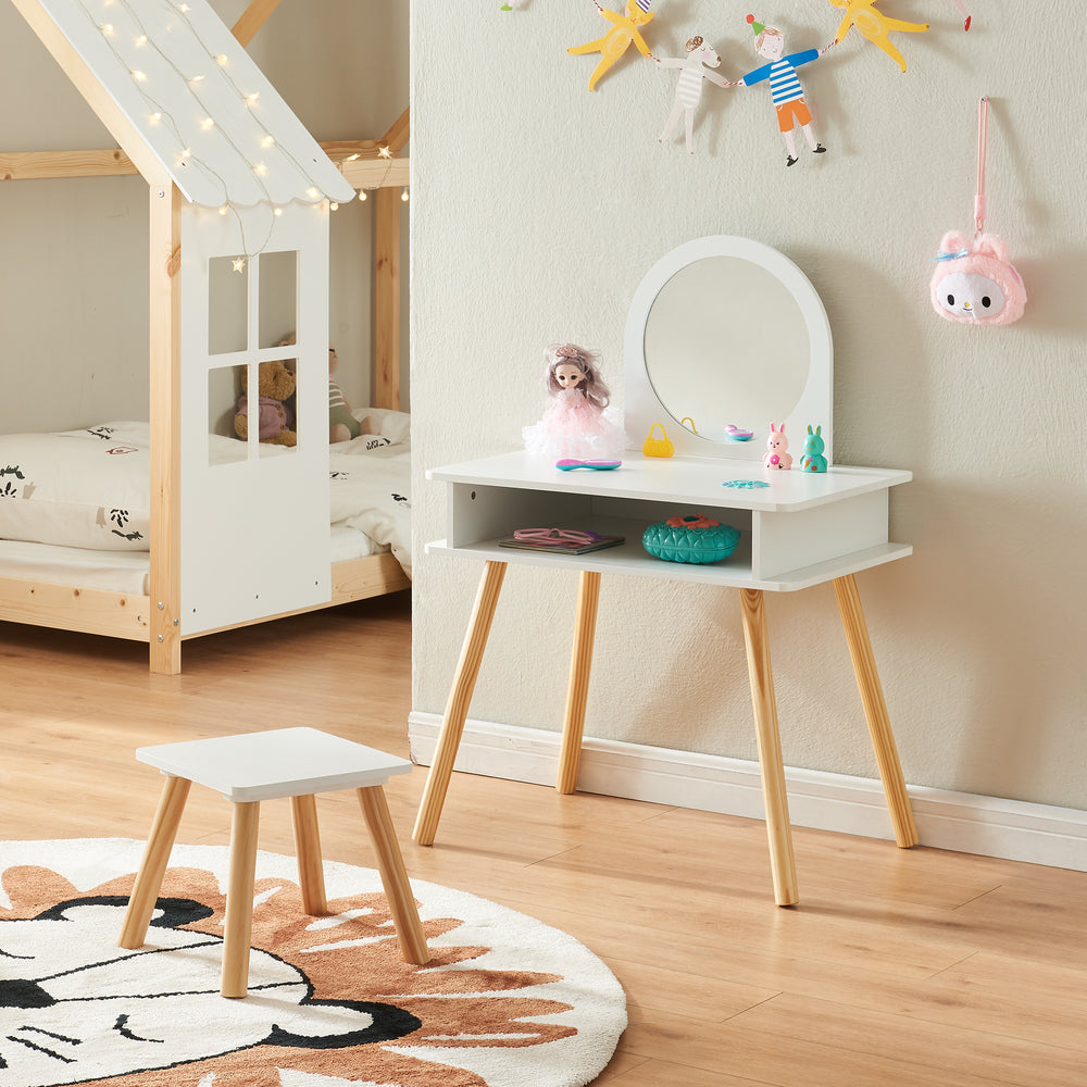 Coiffeuse pour enfant avec tabouret Ovanåker blanc/naturel [en.casa] - premiumXL