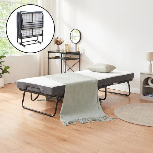 Lit pliant en métal Borjavle avec matelas 200x90cm noir [en.casa] - premiumXL