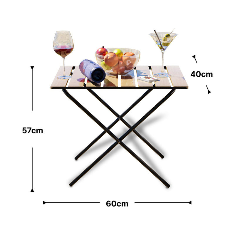Croquis coté Table pliante de jardin Cavallino métal bois de pin 60 x 40 x 57 cm [en.casa]