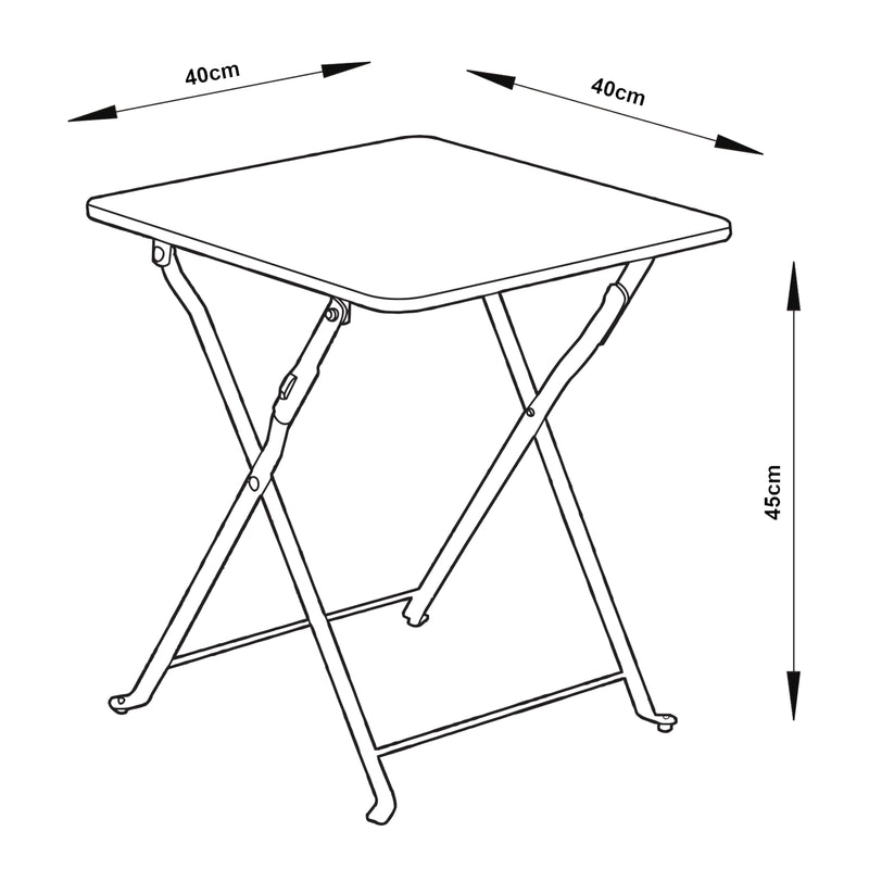 Croquis coté Table pliante Vegårshei acier 45 x 40 x 40 cm [en.casa]