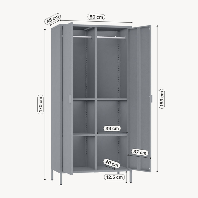 Croquis coté Armoire de chambre Esteli 170 x 80 x 45 cm acier [en.casa]