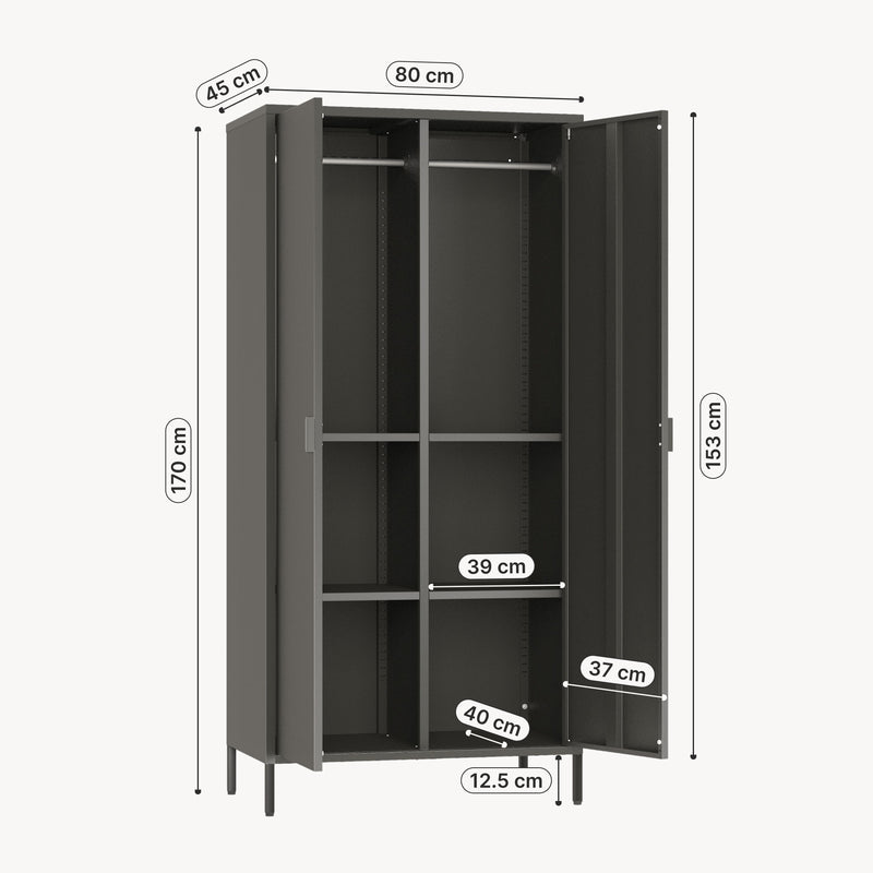 Croquis coté Armoire de chambre Esteli 170 x 80 x 45 cm acier [en.casa]