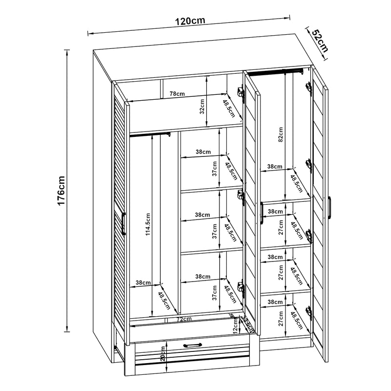 Croquis coté Armoire de chambre Finning MDF effet noyer foncé [en.casa]