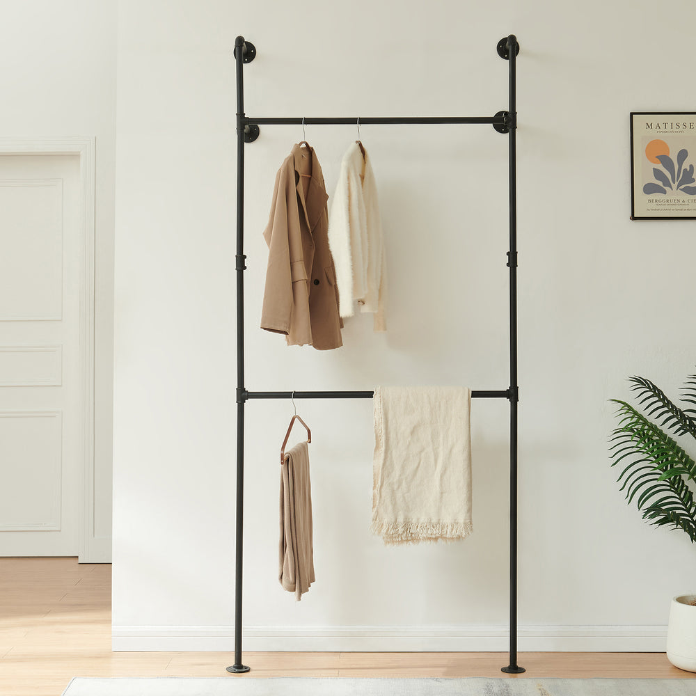 Tringle à vêtements fixation murale Kenävatka acier noir [en.casa]