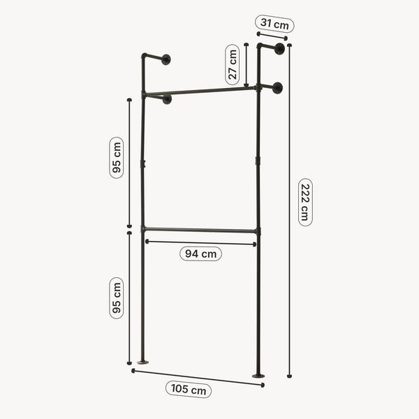 Tringle à vêtements fixation murale Kenävatka acier noir [en.casa]