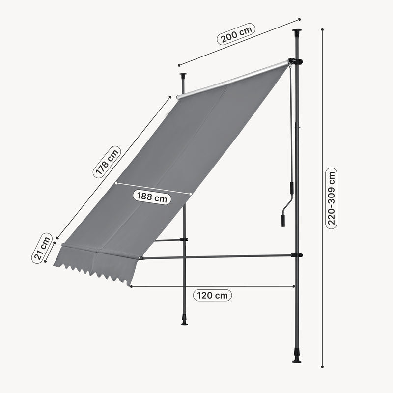 Croquis coté Store Banne Téléscopique Acier Polyester plusieurs tailles et couleurs [pro.tec]