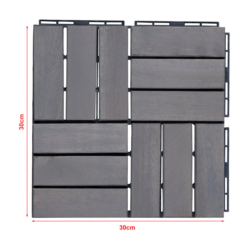 Croquis coté Set de 10 dalles de jardin Alliste bois d'acacia 0,9 m² casa.pro