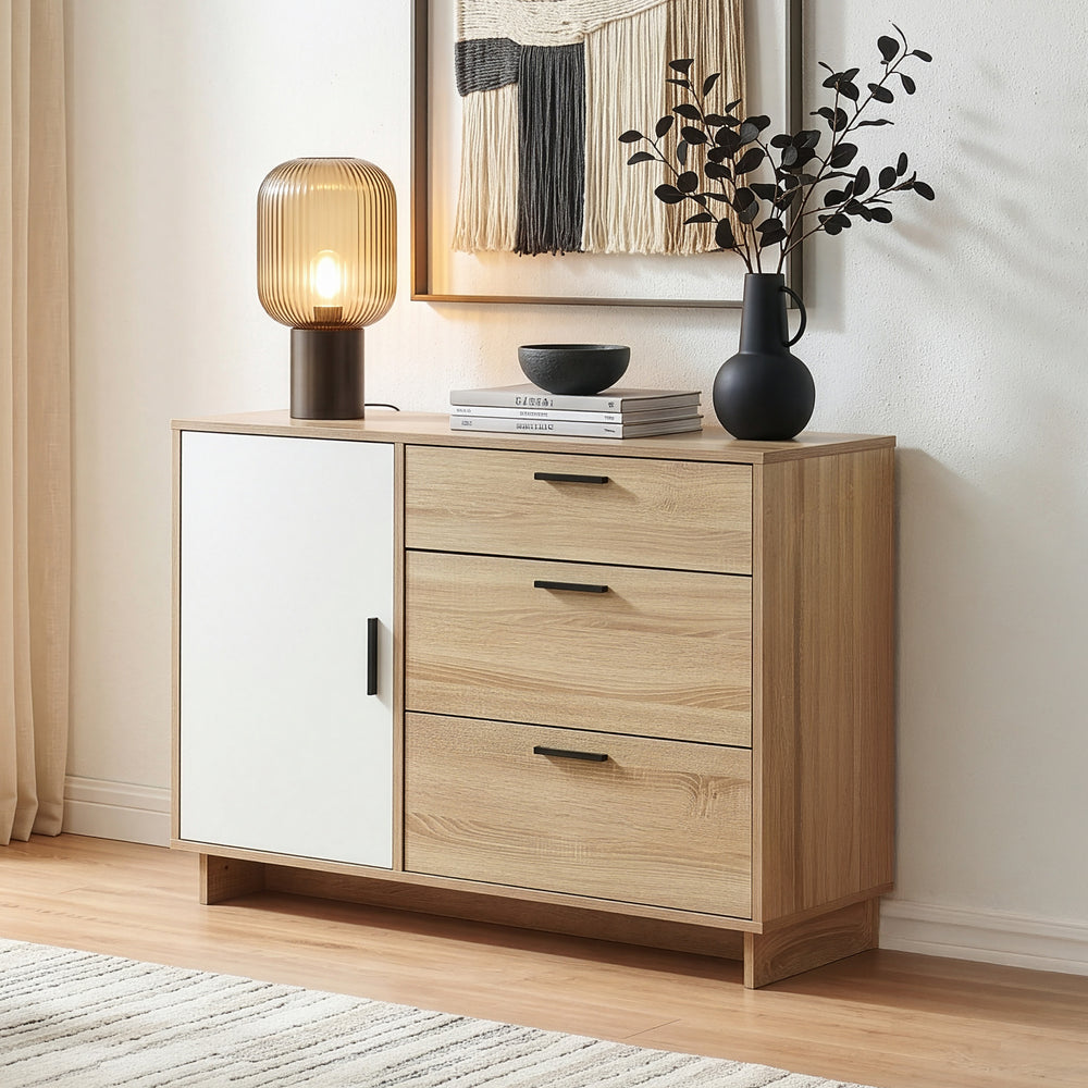 Buffet Kenta 100x35x72 cm aspect chêne Sonoma/blanc [en.casa]