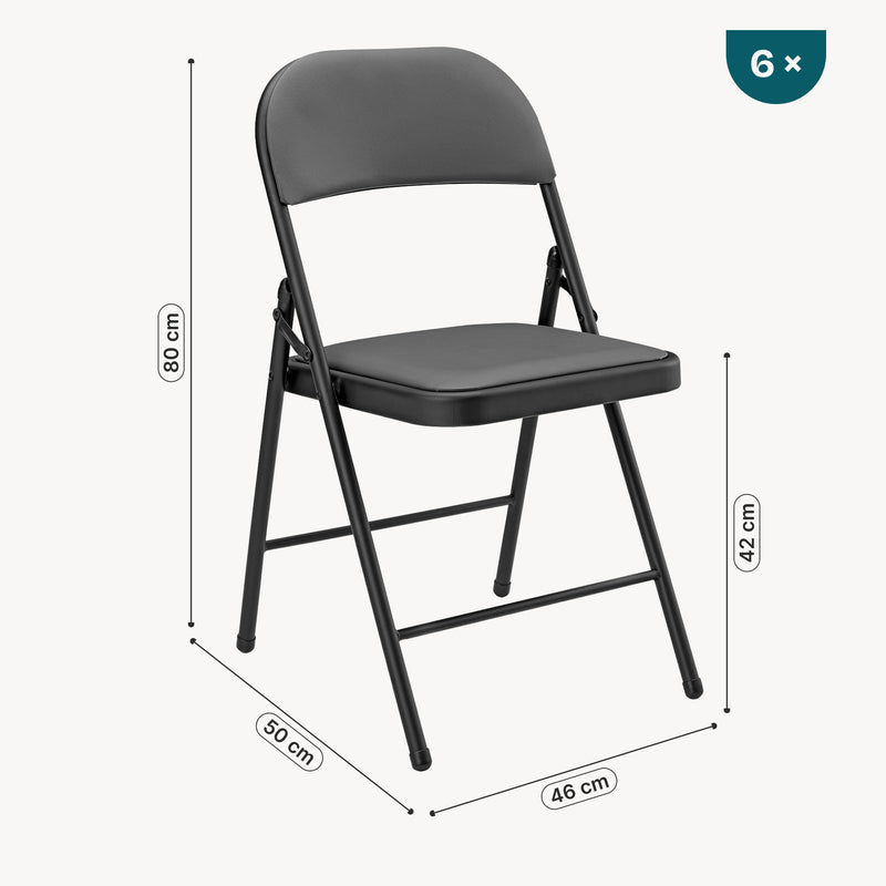 Croquis coté Lot de 6 Chaises de Bureau Chaise de Conférence Chaise de Salon Pliante Chaise Visiteur Similicuir Métal Rembourré 46 cm x 80 cm x 50 cm [pro.tec]