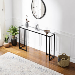 Console Ouby avec plateau en verre 120x25x73 cm Noir [en.casa]