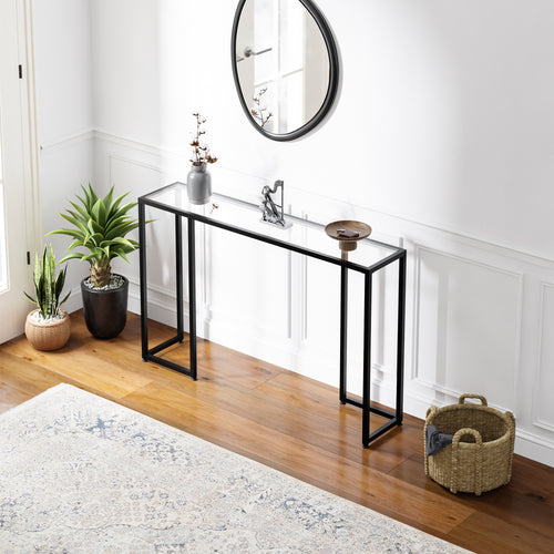 Console Ouby avec plateau en verre 120x25x73 cm Noir [en.casa]