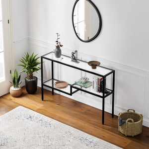 Console Videnel avec plateau en verre 120x30x76 cm Noir [en.casa]