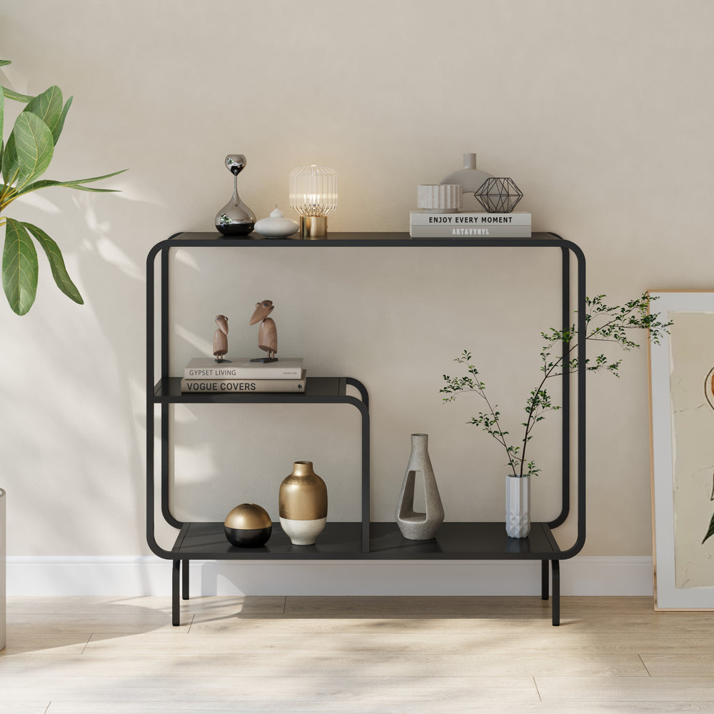 Table Console En.casa 92 Cm - Meuble Entrée Moderne Avec Rangement, Acier Noir Mat, Salon Et Couloir
