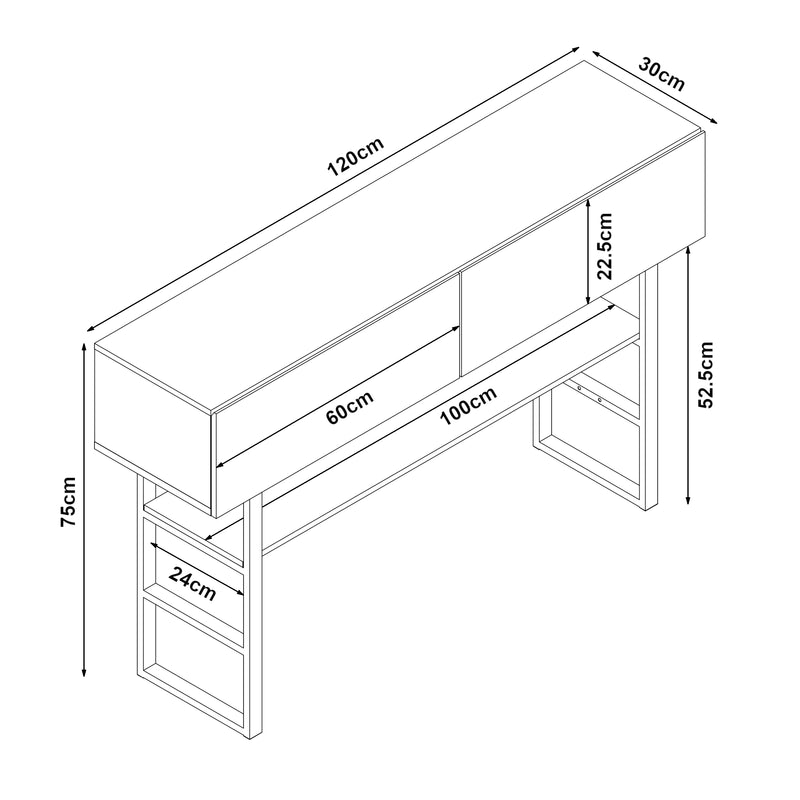Croquis coté Table console Varberg 75 x 120 x 30 cm [en.casa]
