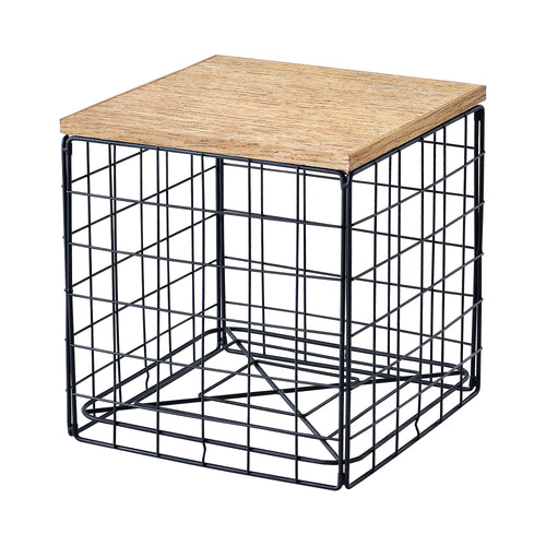 Table basse Indalsälven panier avec couvercle amovible 40 x 40 x 42 cm noir effet bois [en.casa]