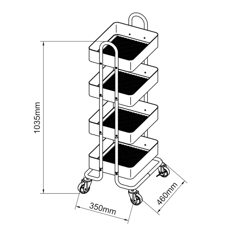 Croquis coté Chariot de service Pyhäntä acier [en.casa]