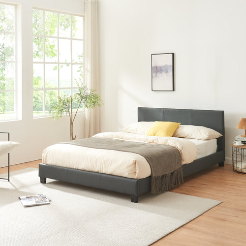 Lit en similicuir Albacete 140x200 cm gris foncé Corium - premiumXL