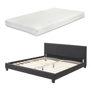 Corium sommier tapissier avec matelas (140 / 160 / 180 / 200x200cm)(7 couleurs)(mousse froide) - avec cuir-synthétique / housse cuir-synthétique / modèrne / avec  sommier à lattes /
