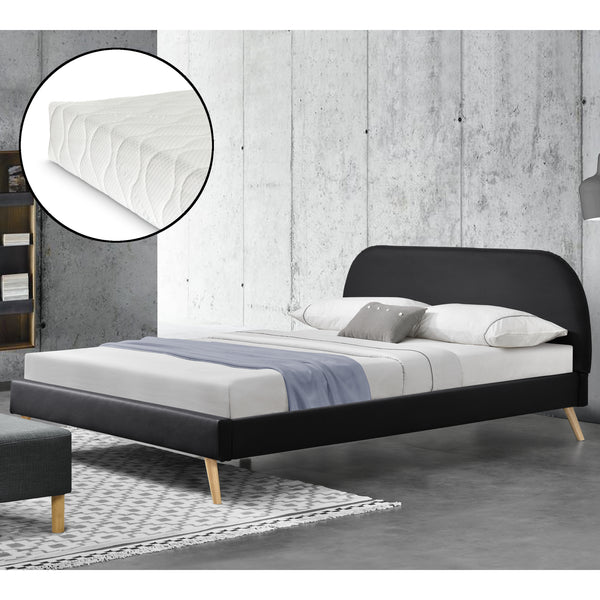 Lit Rembourré Robuste avec Sommier à Lattes Lit Double Solide Confortable avec Matelas Mousse à Froid Bois Polyester Corium et [neu.haus]