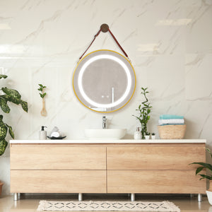 Miroir de salle de bain LED Picerno avec suspension dorée en différentes tailles [pro.tec] - premiumXL