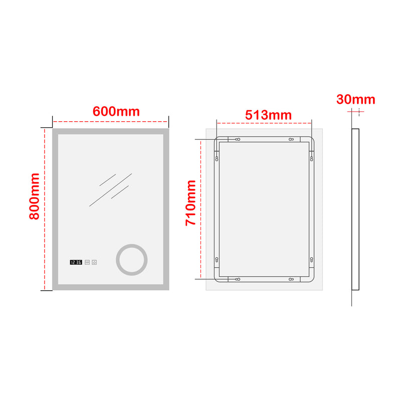 Croquis coté Miroir LED Lizzano pour salle de bain blanc pro.tec