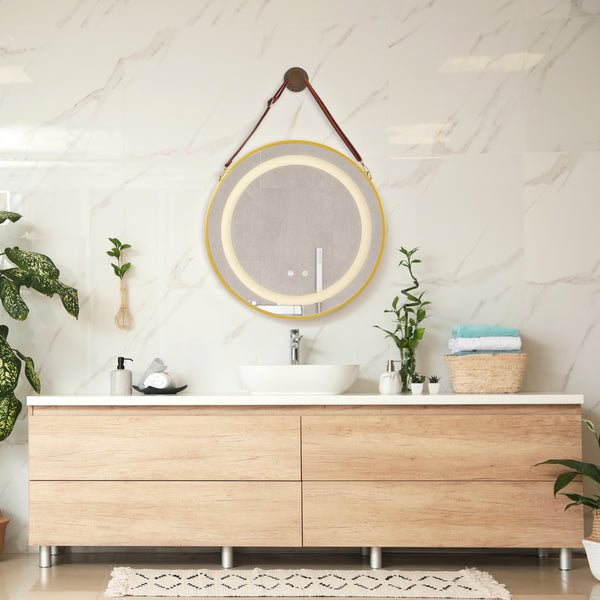 Miroir de salle de bain LED Picerno avec suspension dorée en différentes tailles [pro.tec]