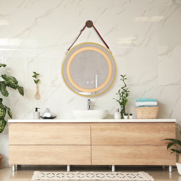 Miroir de salle de bain LED Picerno avec suspension dorée en différentes tailles [pro.tec]