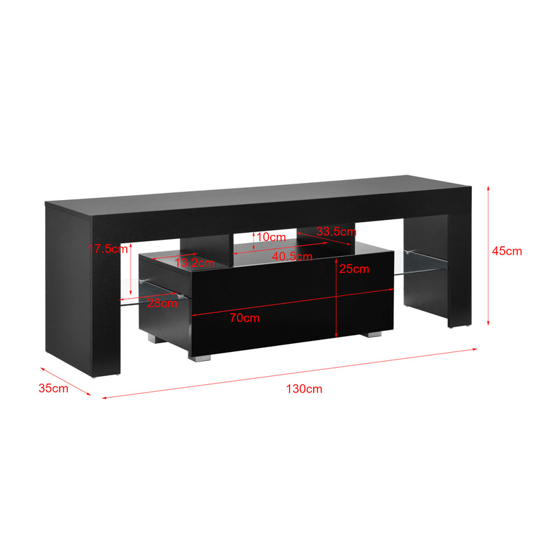 Croquis coté Meuble TV Grimsey avec LED Multicolore Panneaux de Particules 130 x 35 x 45 cm [en.casa]