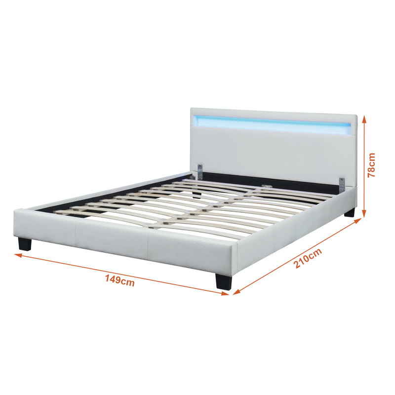 Croquis coté Corium Lit capitonné à LED Corium (Paris) avec matelas (140 | 160 | 180 | 200 x200cm)(7 Couleurs)(mousse froide) - avec cuir synthétique / housse  cuir synthétique / éclairage RVB / avec sommier à lattes /