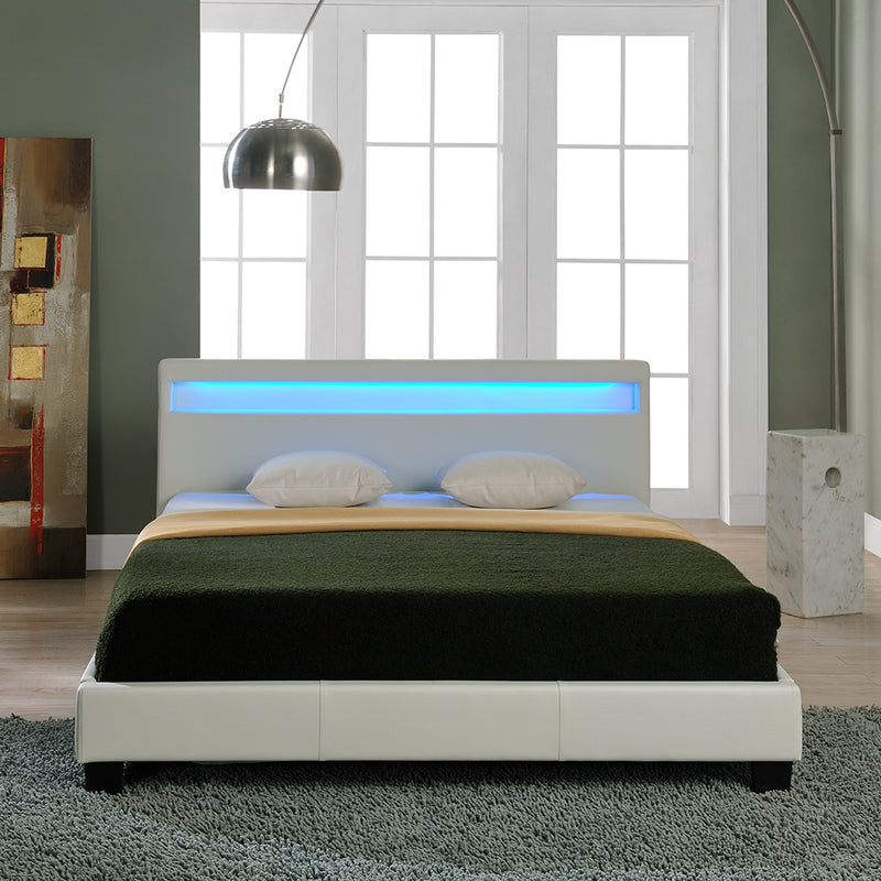 Croquis coté Corium Lit capitonné à LED Corium (Paris) avec matelas (140 | 160 | 180 | 200 x200cm)(7 Couleurs)(mousse froide) - avec cuir synthétique / housse  cuir synthétique / éclairage RVB / avec sommier à lattes /