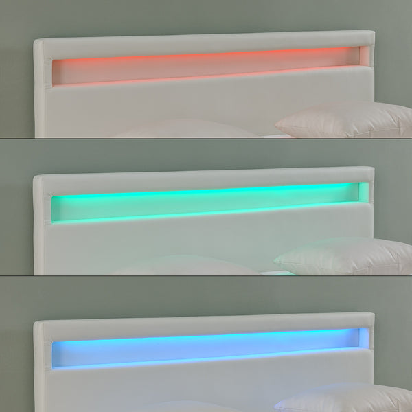 Corium Lit capitonné à LED Corium (Paris) avec matelas (140 | 160 | 180 | 200 x200cm)(7 Couleurs)(mousse froide) - avec cuir synthétique / housse  cuir synthétique / éclairage RVB / avec sommier à lattes /