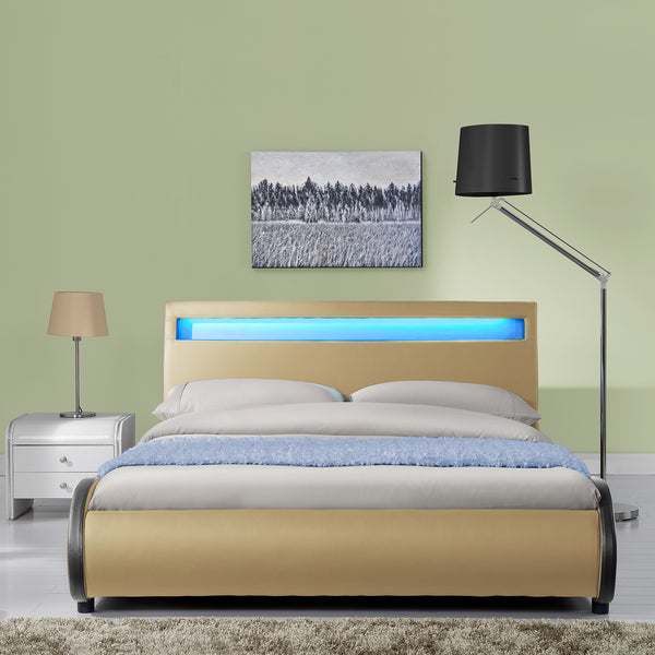 CoriumLit capitonné à LED de Corium 'Valencia' avec matelas (140 / 180 x200cm)(7 Couleurs)(mousse froide) -  avec cuir synthétique / housse en cuir synthétique / éclairage RVB / avec sommier à lattes /