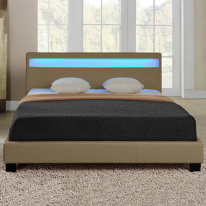 Corium Lit capitonné à LED Corium (Paris) avec matelas (140 | 160 | 180 | 200 x200cm)(7 Couleurs)(mousse froide) - avec cuir synthétique / housse  cuir synthétique / éclairage RVB / avec sommier à lattes /