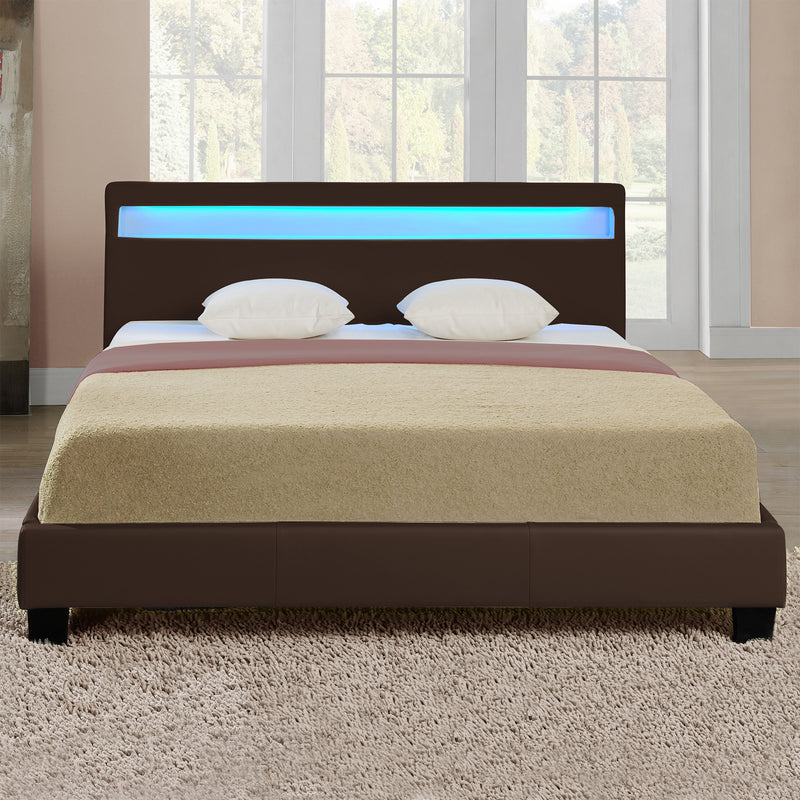 Croquis coté Corium Lit capitonné à LED Corium (Paris) avec matelas (140 | 160 | 180 | 200 x200cm)(7 Couleurs)(mousse froide) - avec cuir synthétique / housse  cuir synthétique / éclairage RVB / avec sommier à lattes /